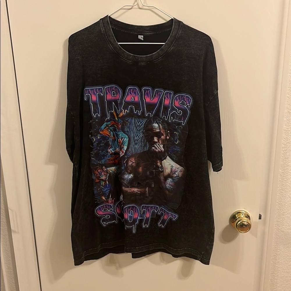 Black Graphic T-Shirt with Purple and Blue Design